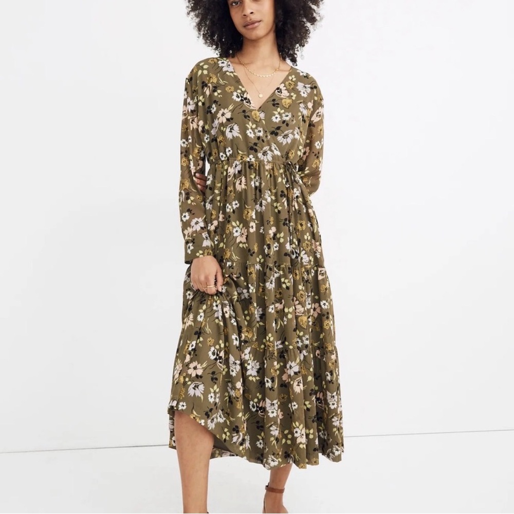 Madewell cinch-waist tiered midi dress in wildblooms